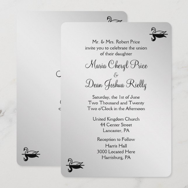 Swan Wedding Invitation 5"x 7" (Front/Back)