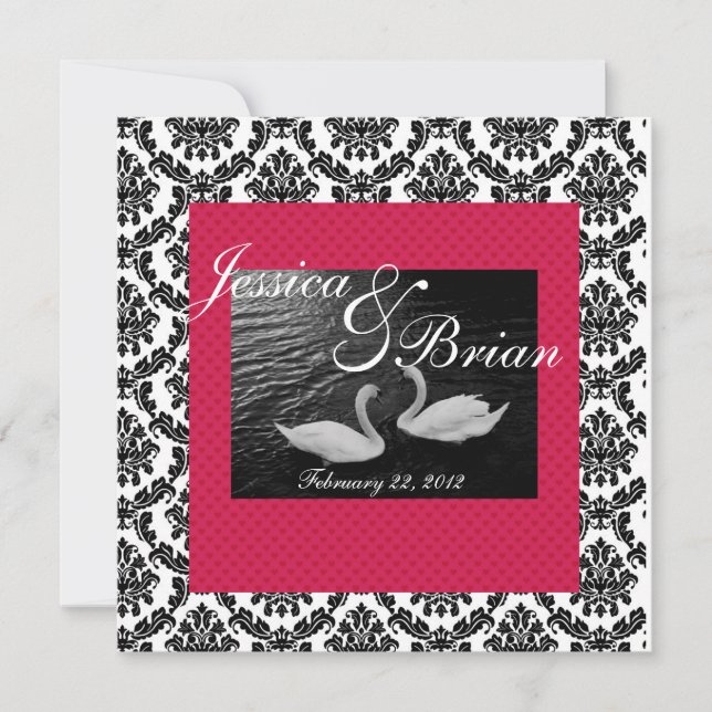Swan Wedding or Engagement  Invitations  Damask Re (Front)