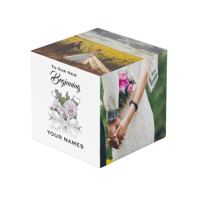 Swan Wedding Photo Cube (Front Angled)