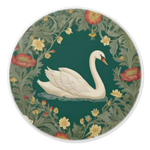 Swan William Morris style Right facing Teal Green Ceramic Knob