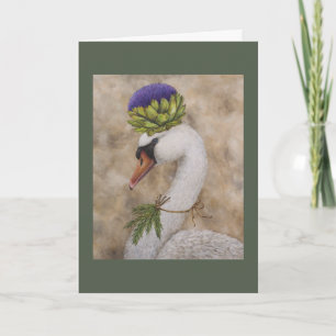 Swan with artichoke and rosemary greeting card