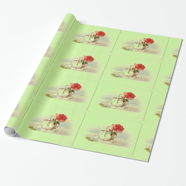 Swan with Rose Gift Wrapping Paper (Unrolled)