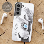 Swan Woman Dancing Ballet Elegant Surreal Art Name Samsung Galaxy Case<br><div class="desc">This artistic phone case design was created using my original hand drawn "The Swan" artwork - elegant pencil drawing of dancing woman with blue flower in her hair and her hand transforming into swan. Chic and beautiful gift for ballet lover, dancer or surreal art lover. • Personalize it with name...</div>