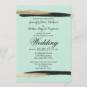 Swanky Chic Faux Gold and Black Brushstrokes Invitation