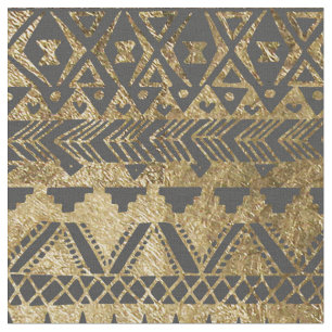 Swanky Faux Gold and Black Hand Drawn Aztec Fabric