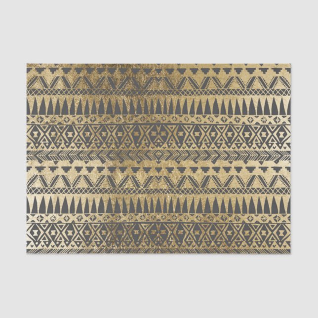 Swanky Faux Gold and Black Hand Drawn Aztec Tissue Paper (Front)