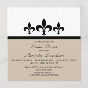Swanky Fleur De Lis Bridal Shower Invite, Latte Invitation
