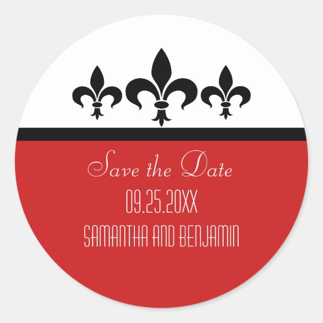 Swanky Fleur De Lis Save the Date Stickers (Front)