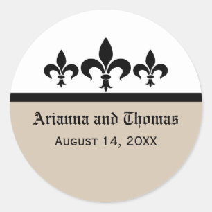 Swanky Fleur De Lis Stickers, Beige Classic Round Sticker