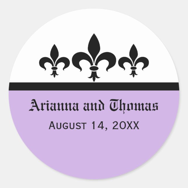 Swanky Fleur De Lis Stickers, Lilac Classic Round Sticker (Front)