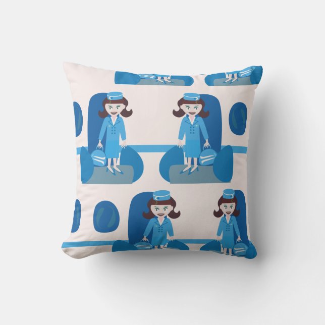 Swanky Jet Set Stewardess Throw Pillow (Front)