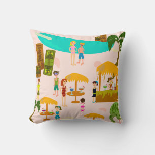 Swanky Pool Party Illustration Throw Pillow