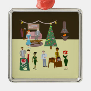 Swanky Vintage Cartoon Holiday Party Art  Metal Ornament