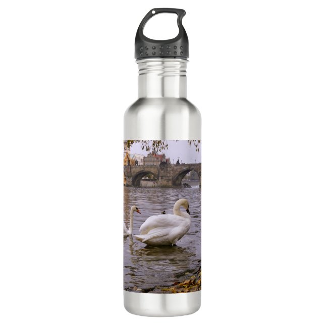 Swans and Charles bridge in Prague 710 Ml Water Bottle (Front)