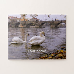 Swans and Charles bridge in Prague Jigsaw Puzzle