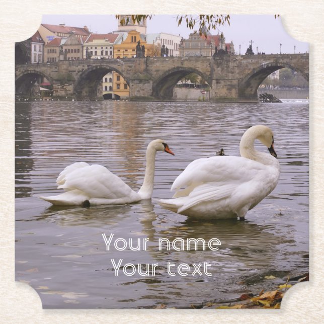 Swans and Charles bridge in Prague Paper Coaster (Front)