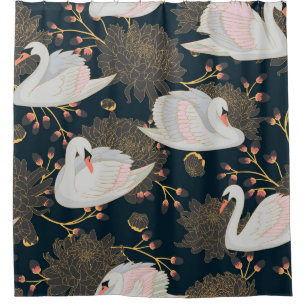 Swans and chrysanthemums, natural pattern.