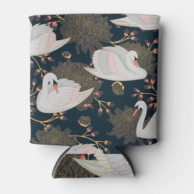 Swans and chrysanthemums, natural pattern. can cooler (Front)