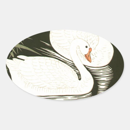 Swans and Reeds Oval Sticker