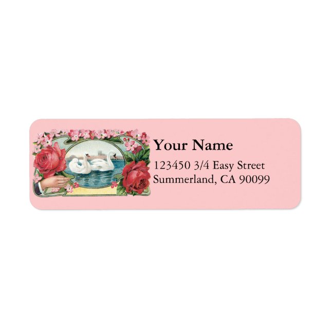 Swans and Roses Custom Address Label Small (Front)