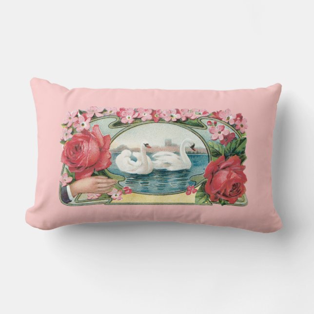 Swans and Roses Victorian Art Throw Pillow (Front)