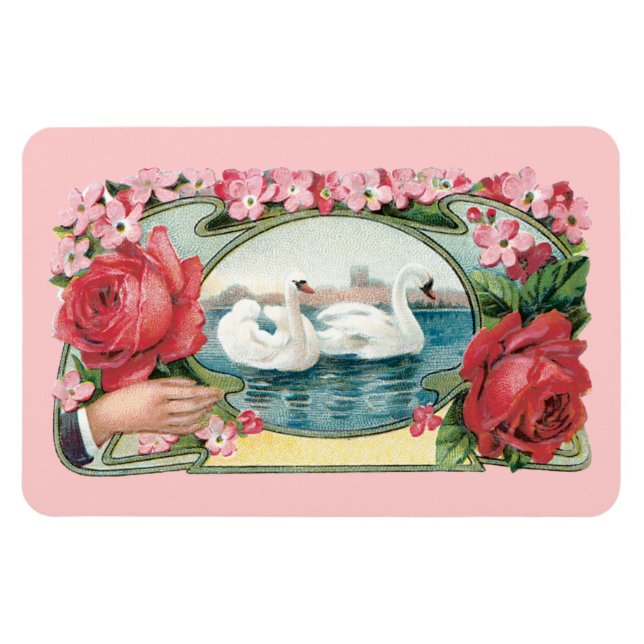 Swans and Roses Vintage Art Magnet (Horizontal)