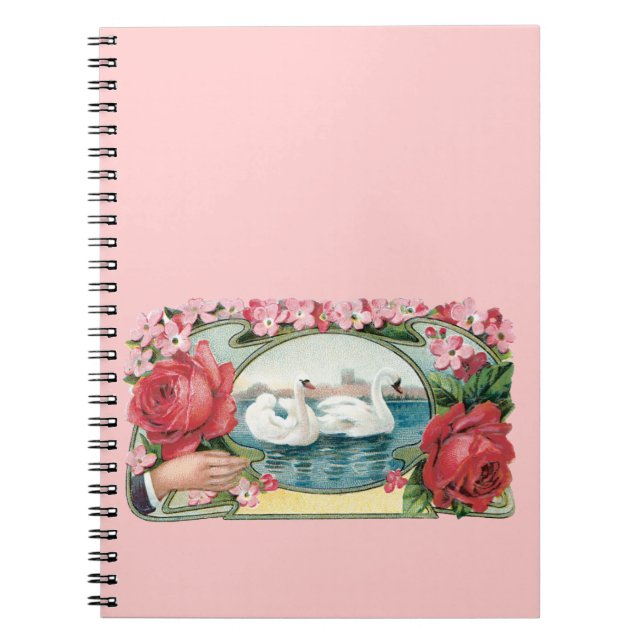 Swans and Roses Vintage Art Notebook (Front)
