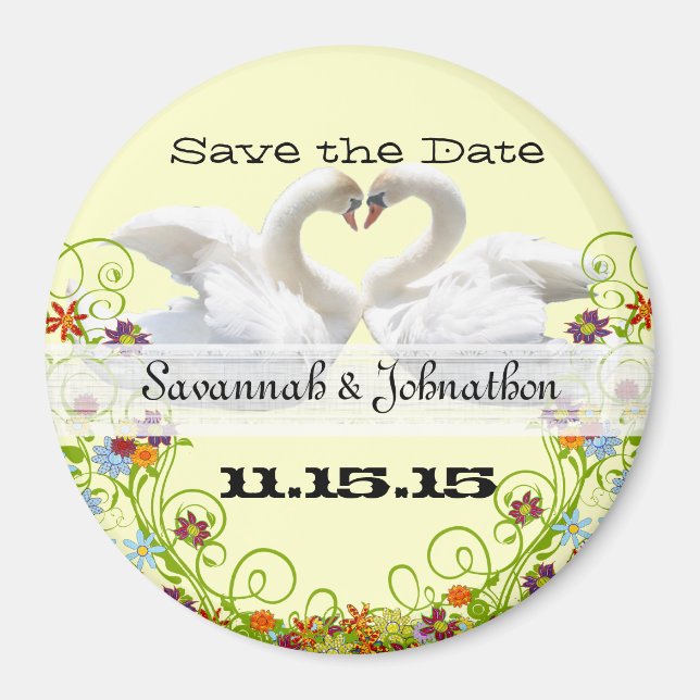 Swans and Swirls Save the Date Mariage Magnet (Devant)