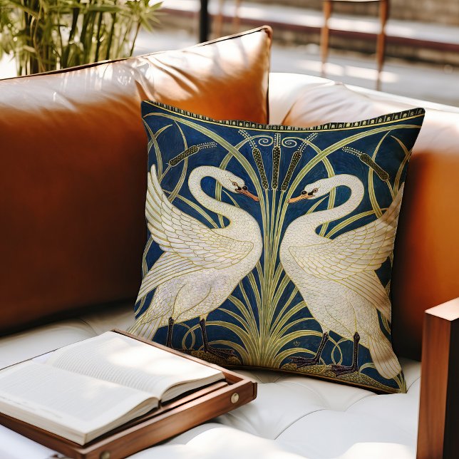 Swans Art Deco Nouveau Walter Crane Victorian  Throw Pillow (Creator Uploaded)