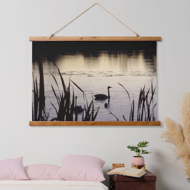Swans at Dusk Wood Topped Wall Tapestry (Bedroom)