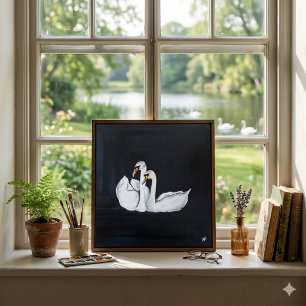 Swans at Night Painting by Alfred Fox Canvas Print