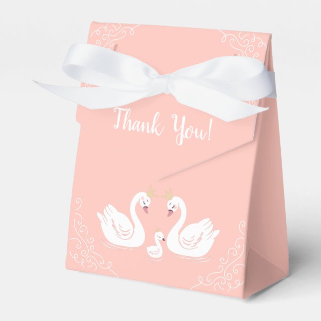 Swans Baby Shower Bird with Crown Co-Ed Peach Favor Box (Front Side)