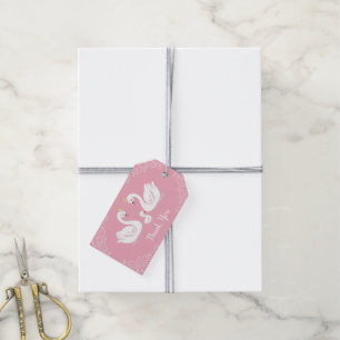 Swans Baby Shower Bird with Crown Co-Ed Pink Gift Tags