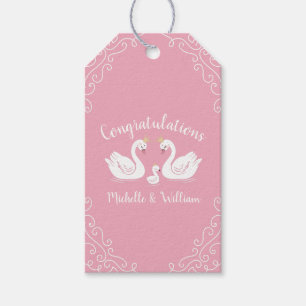 Swans Baby Shower Bird with Crown Co-Ed Pink Gift Tags