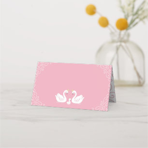 Swans Baby Shower Bird with Crown Co-Ed Pink Place Card
