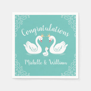Swans Baby Shower Bird with Crown Co-Ed Teal Napkin