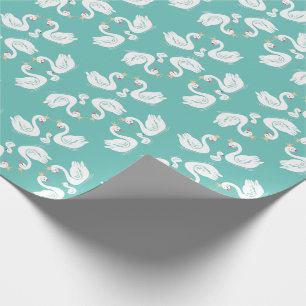 Swans Baby Shower Bird with Crown Co-Ed Teal Wrapping Paper