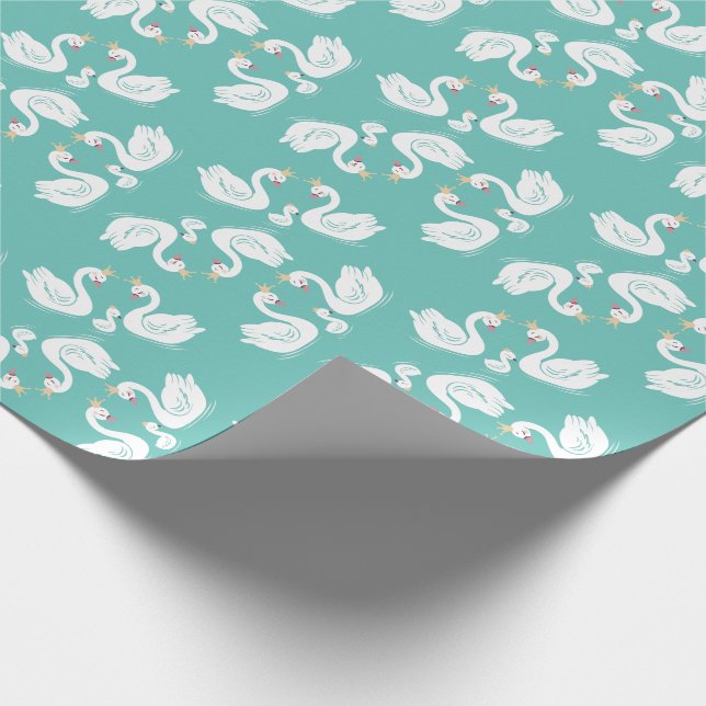 Swans Baby Shower Bird with Crown Co-Ed Teal Wrapping Paper (Corner)