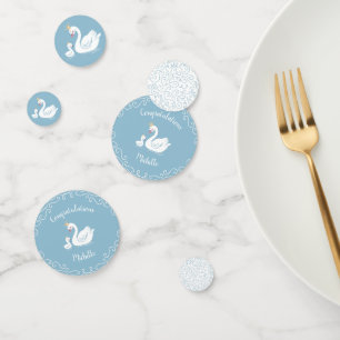 Swans Baby Shower Bird with Crown Theme Blue Confetti