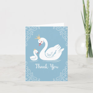 Swans Baby Shower Bird with Crown Theme Blue Thank You Card