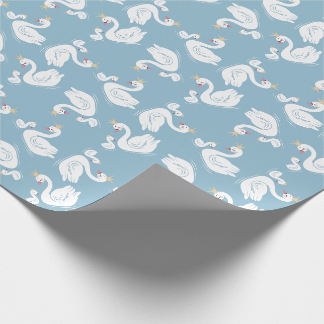 Swans Baby Shower Bird with Crown Theme Blue Wrapping Paper (Corner)
