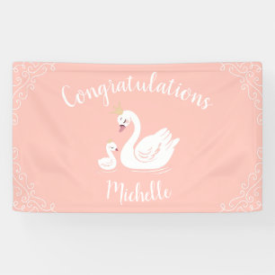 Swans Baby Shower Bird with Crown Theme Peach Banner