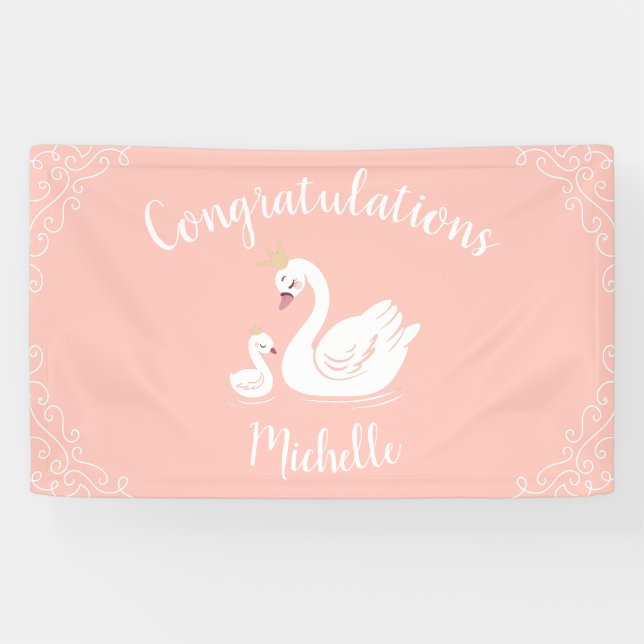 Swans Baby Shower Bird with Crown Theme Peach Banner (Horizontal)