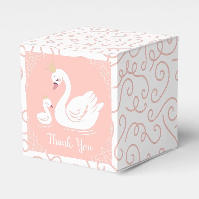 Swans Baby Shower Bird with Crown Theme Peach Favor Box (Front Side)