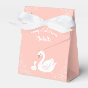 Swans Baby Shower Bird with Crown Theme Peach Favor Box