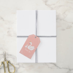 Swans Baby Shower Bird with Crown Theme Peach Gift Tags