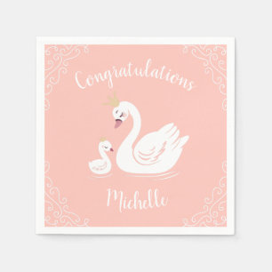 Swans Baby Shower Bird with Crown Theme Peach Napkin
