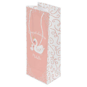 Swans Baby Shower Bird with Crown Theme Peach Wine Gift Bag