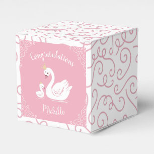 Swans Baby Shower Bird with Crown Theme Pink Favor Box