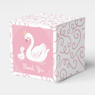 Swans Baby Shower Bird with Crown Theme Pink Favor Box